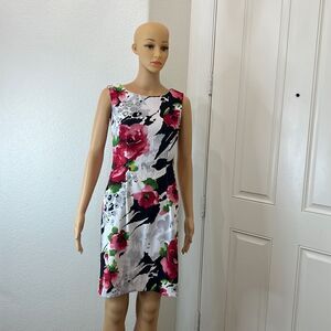Connected Apparel Dress Sz 4 Scoop Neck Sleeveless Mini White Black Red Floral